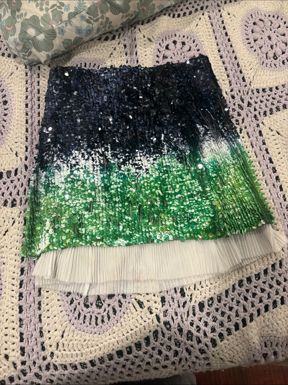 Zara Black to Green Sequined Ombre Mini Skirt